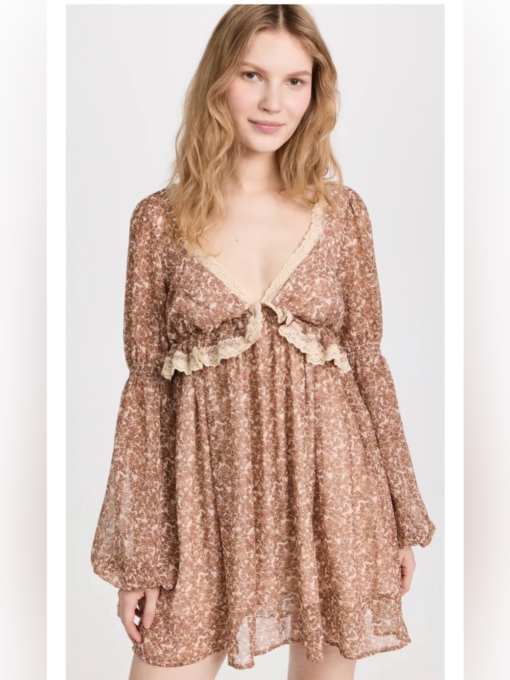Free People Penni Mini Dress  size Large NWT Ruffle-Trim Babydoll